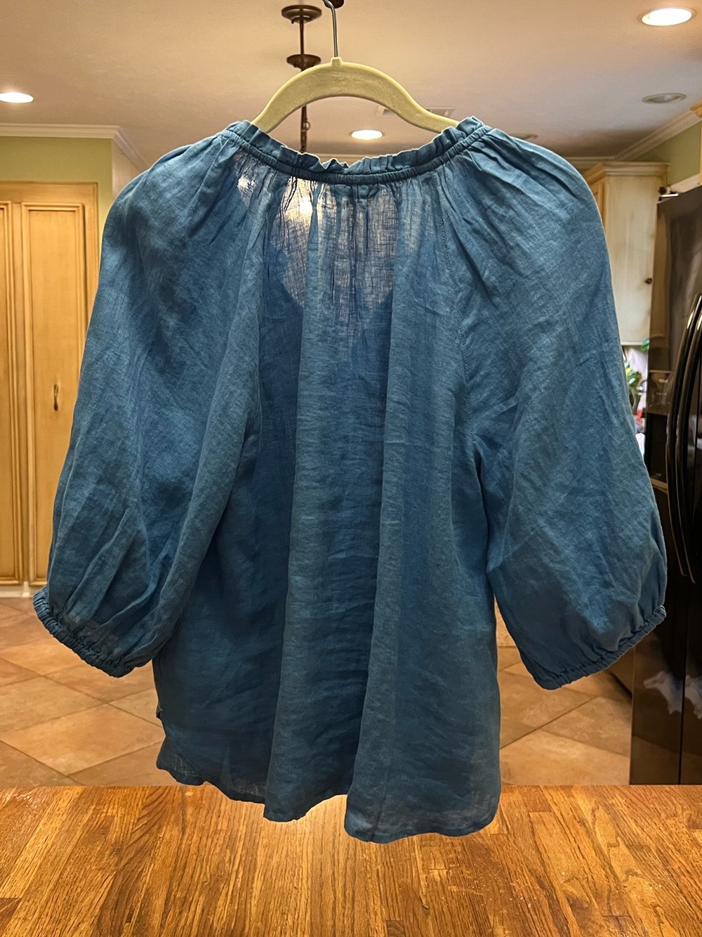 J. Jill love linen blouse Shirt sz PS linen soft vneck blue NEW 3/4 sleeves - Picture 2 of 2